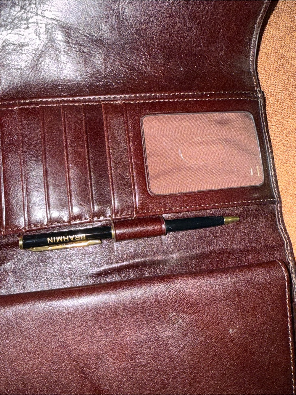 BrahminTwo-Tone Croc-Embossed Soft Checkbook  Wallet - Brown & Tan - Picture 3 of 5